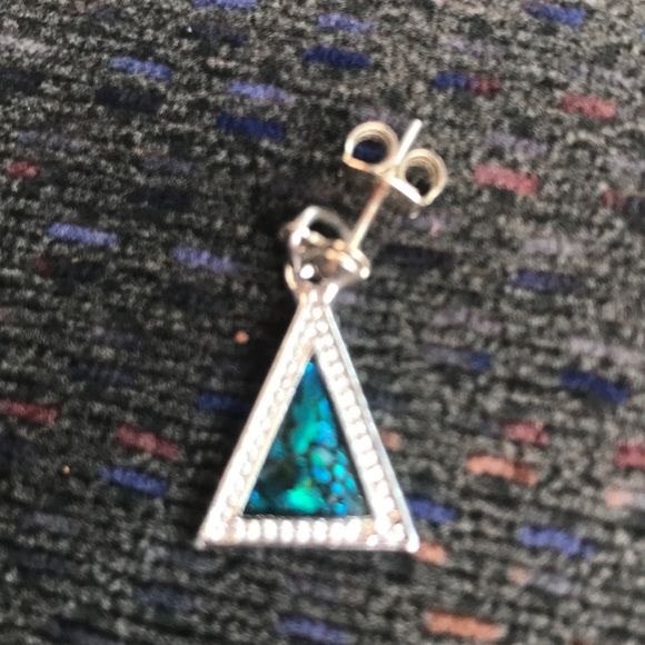 Teal and Silver Triangle Shaped Earrings - Picture 2 of 2